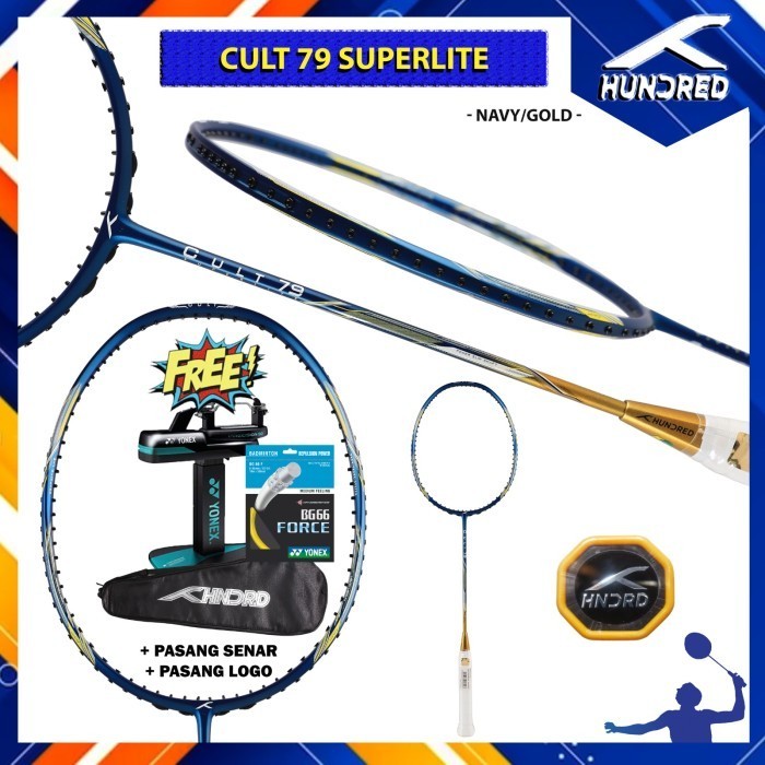 Raket Badminton Hndrd Hundred Cult 79 Superlite Navy Gold Original