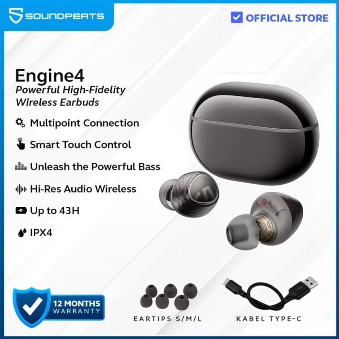 Soundpeats Engine4 /Engine 4 True Wireless Tws Earphone Ldac 43 Hours