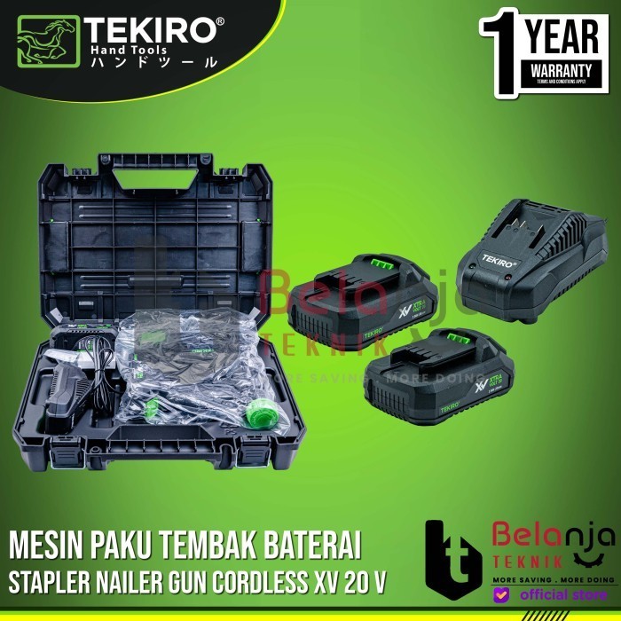 Tekiro Stapler Nailer Gun Cordless Xv 20 V Mesin Paku Tembak Baterai