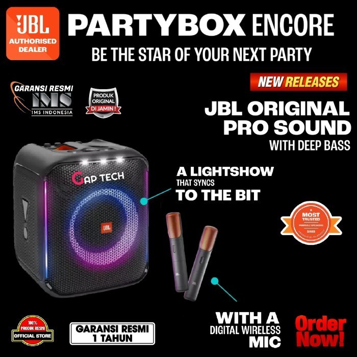 Jbl Partybox Encore Portable Bluetooth Speaker W/ 2 Wireless Mic