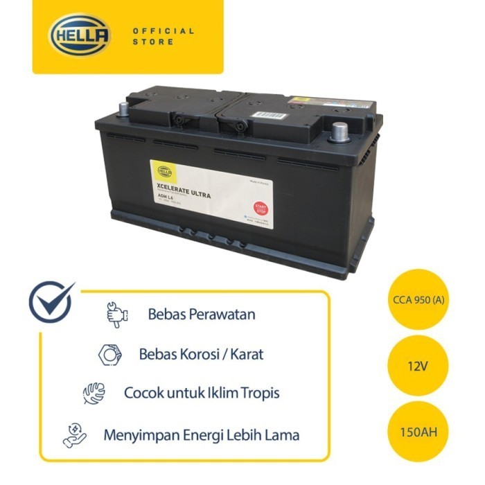 Aki Mobil Hella Xcelerate Ultra+ Agm L6 - Aki Mobil Kering