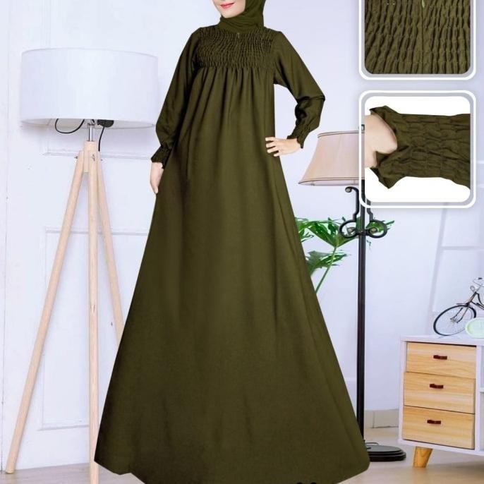 Ptr Gamis Wanita Model Smoc Warna Hijau Army Fourstore22