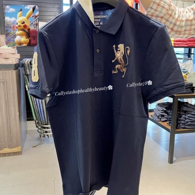 Giordano Polo Shirt Man Lion 3D Gold Signature Navy Daisybaver