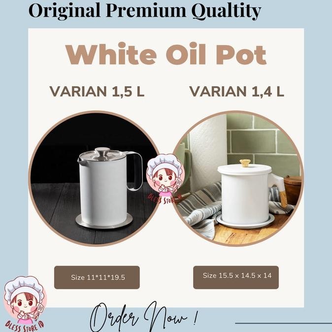 Oil Pot Putih Wadah Penyaring Minyak / Tempat Penyaring Minyak Goreng