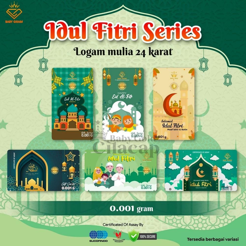 SIAP KIRIM  PAKET HEMAT ISI 10 PCS SOUVENIR EMAS BABY GOLD 0.001 GRAM TEMA IDUL FITRI LOGAM MULIA 24