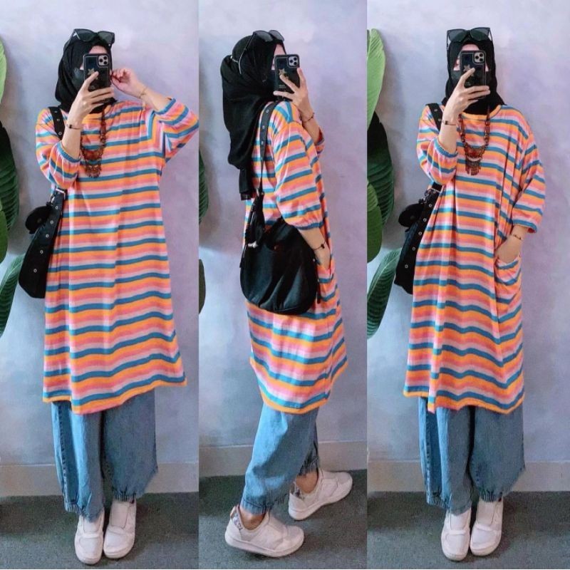 Rainbow Tumik kaos atasan wanita jumbo