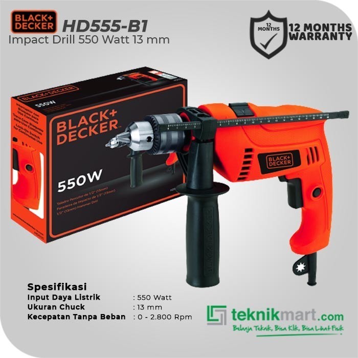 Black & Decker Impact Drill / Bor Impact Listrik 550W 13Mm Hd555