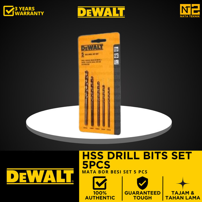 MATA BOR BESI SET 5PCS DEWALT - HSS DRILL BITS SET DEWALT 5PCS