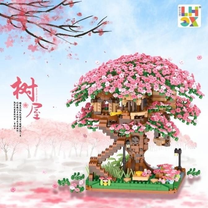 2138pcs Mainan Balok Bangunsusun Model Lego Bentuk Rumah Pohon Sakura