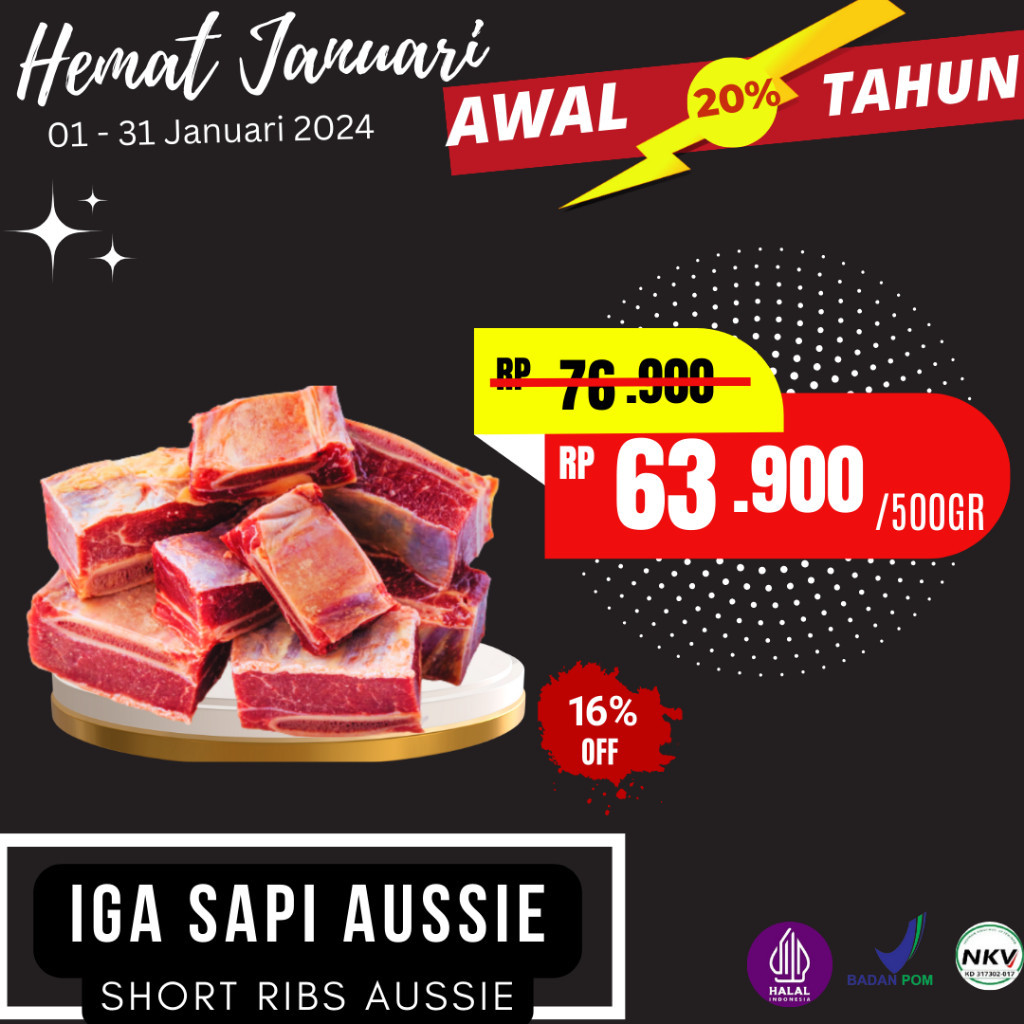 

Daging Iga Sapi Aus 100% Halal Import / Beef Short Ribs Aus 500Gr 100 % Halal Murah Berkualitas Dan