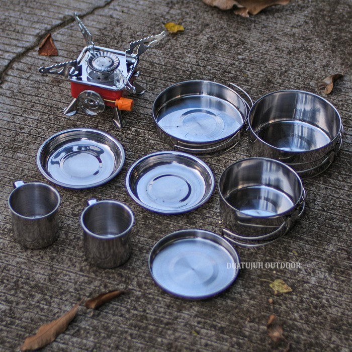 Paket Lengkap Alat Masak Camping Kompor Kotak/Cooking Set Gelas