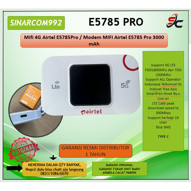 Mifi 4G Airtel E5785Pro / Modem MIFI Airtel E5785 Pro 3000 mAh Terbaru