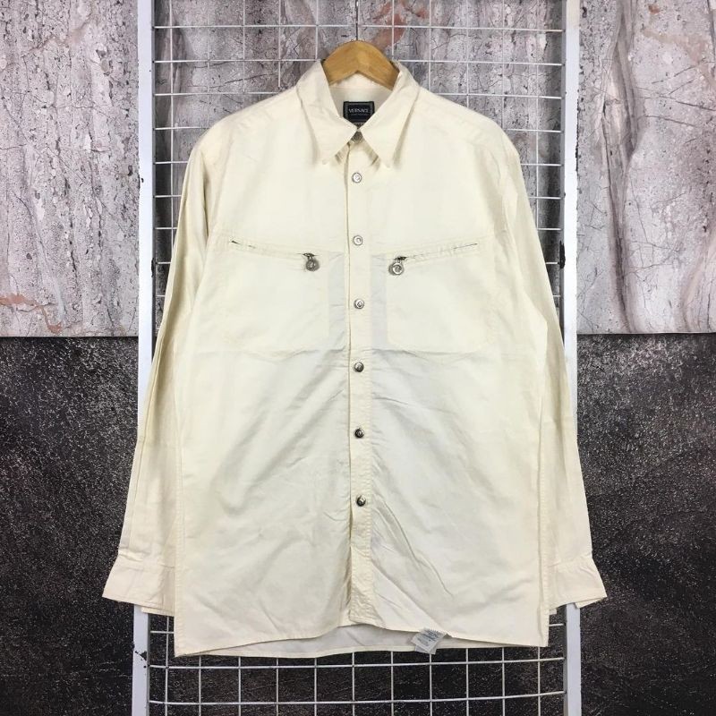 Kemeja Lengan Panjang Polos Putih Tulang Original Versace . SDA 03825 Second Bekas Preloved