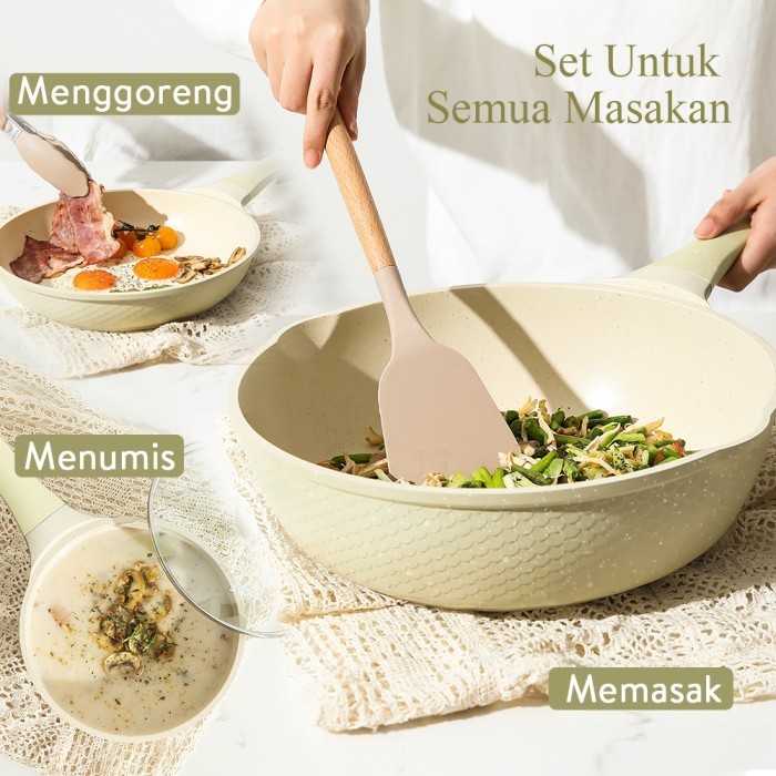 Carote Terra 7 Pcs Set Hijau Wajan Dan Panci Marble Anti Lengket