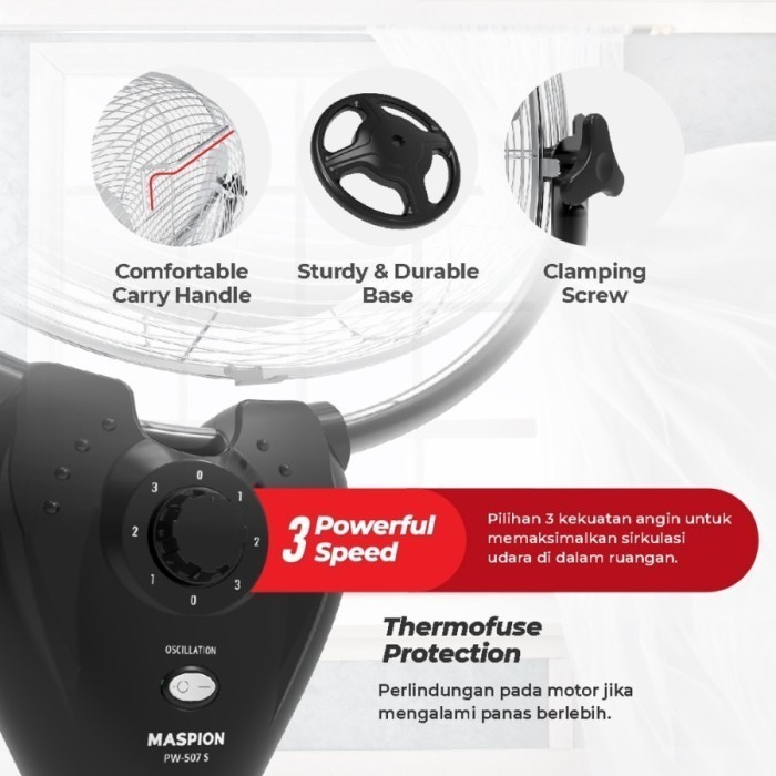 Maspion Power Stand Fan Kipas Angin Berdiri Standing 20" Pw-507S 507