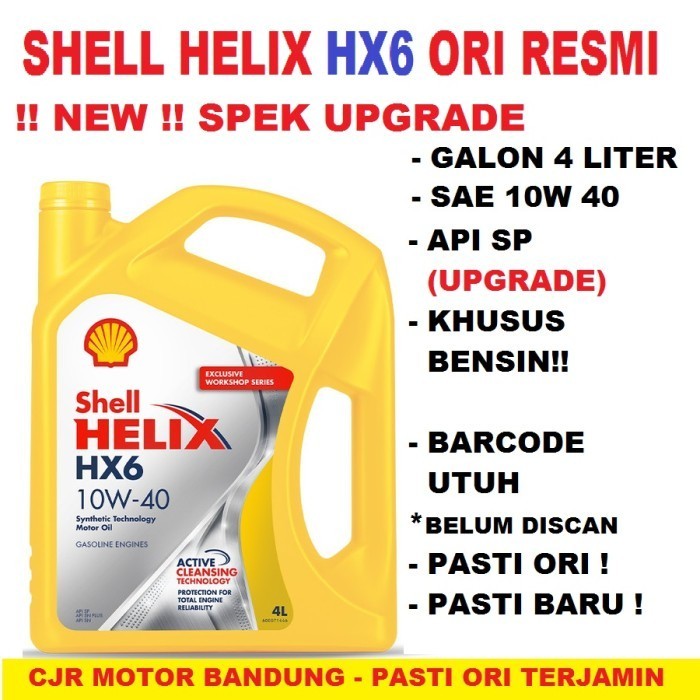 OLI SHELL HELIX HX6 10W 40 4L OLI FULL SYNTHETIC MOBIL JAMIN ORI ASLI