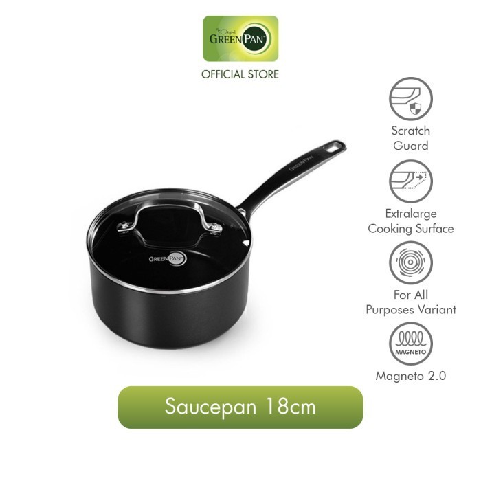 Greenpan Copenhagen Black Covered Saucepan 18 Panci Mpasi Non Toxic
