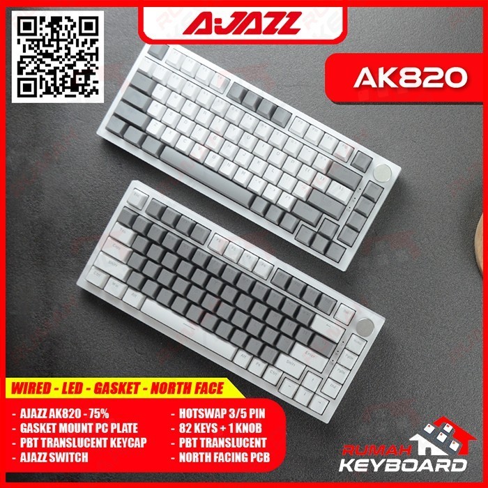 Mechanical Keyboard - Ajazz Ak820 - 75% - Dual Tone - Gasket - Hotwsap Termurah Terlaris Promo