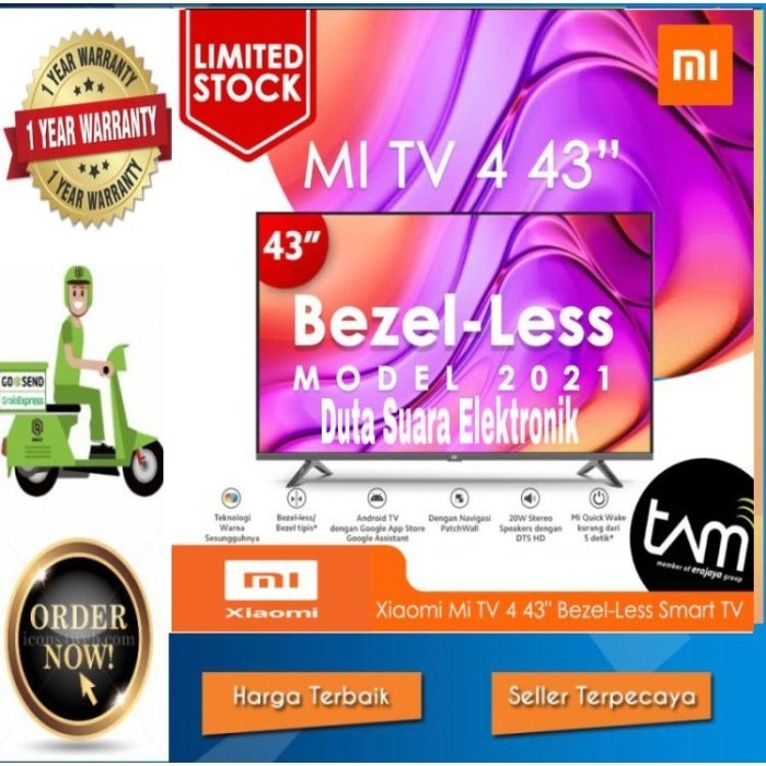 Xiaomi Mi Tv 4 43 Bezel-Less Bezelless 43 Inch Fhd Android Smart Tv Termurah Terlaris Promo