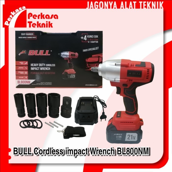 TERBARU - BULL Bor impact Wrench cordless BL800NM Bor buka baut baterai 800NM