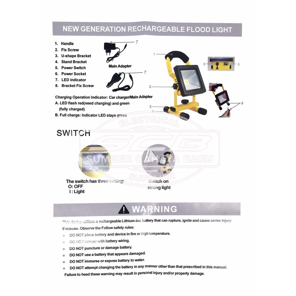 Henseki Rechargeable Flood Light 20 Watt Lampu Sorot Emergency 20W Termurah Terlaris Promo