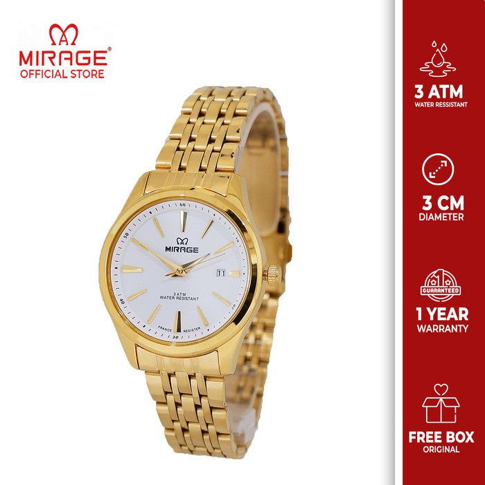 Jam Tangan Wanita Mirage Gold Emas Mewah Anti Karat 8779 L Original