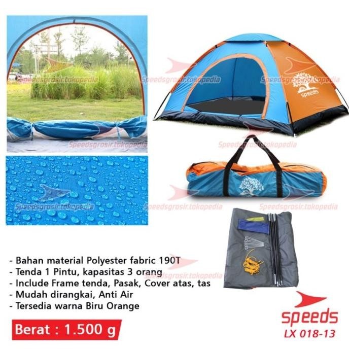 TENDA CAMPING LANGSUNG BUKA UNTUK 3 ORANG SPEEDS ORIGINAL LX018-13