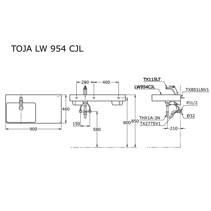 Wastafel Gantung Toto Lw954Cjlw/F Wall Hung Lavatory (Body Only) Termurah Terlaris Promo