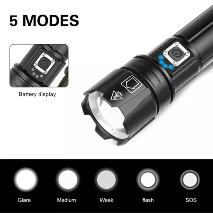 Senter Led Xhp70.2 + Usb Charger Super Terang 4X Police Swat Xhp70