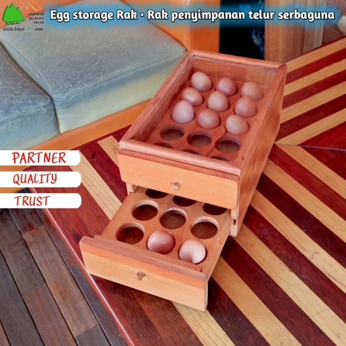 WOODEN BOX 2 LACI TEMPAT PENYIMPANAN TELUR AKRILIK UNIK (30) LUBANG
