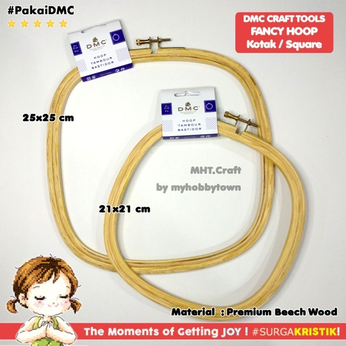 

Pemidangan Hoop Sulam Kristik Round Bundar Dmc Fancy Beech Wood Square