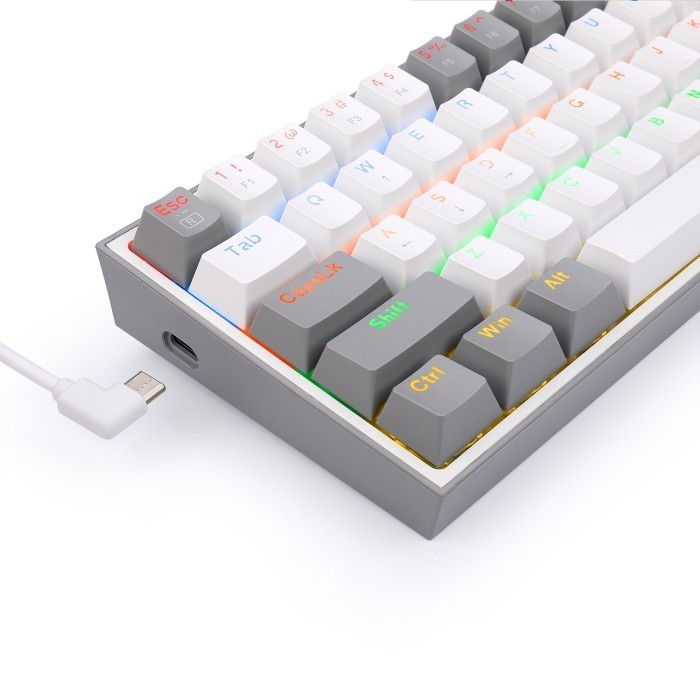 Redragon Mechanical Gaming Keyboard 60% White Grey Rainbow Fizz-K617-R