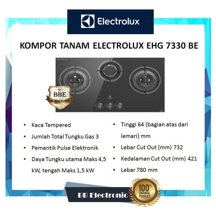 Kompor Tanam Electrolux Ehg 7330 Be / Ehg 7330Be / Ehg7330Be