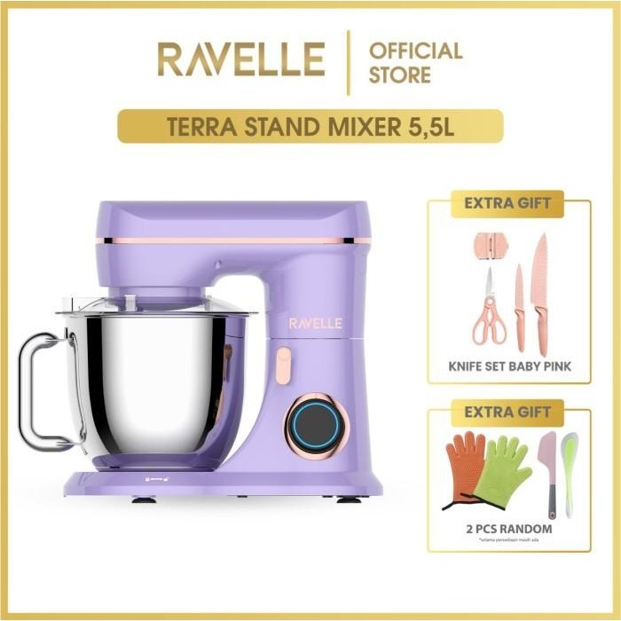 RAVELLE Stand Mixer 5.5L Terra Electric Mixer - Platinum Lavender