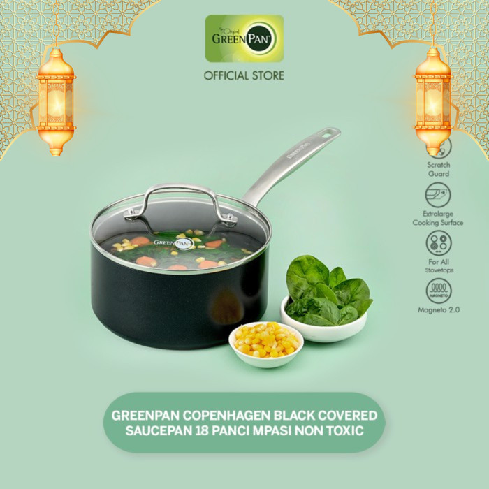 Greenpan Copenhagen Black Covered Saucepan 18 Panci Mpasi Non Toxic