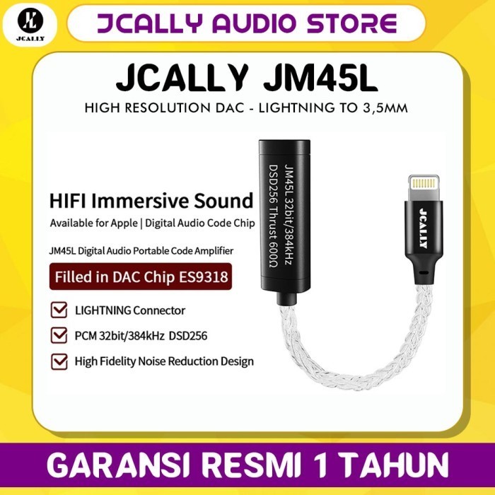 Jcally Jm45L Lightning To 3,5Mm Hires Lossless 32Bit/384Khz Dac Es9318 Termurah Terlaris Promo