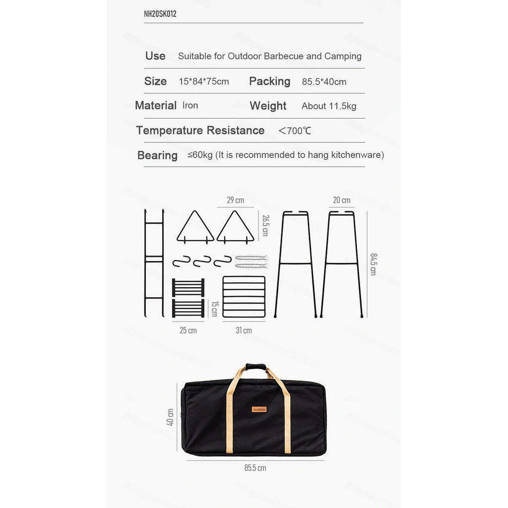 Rak Besi Naturehike Nh20Sk012 Gantungan Alat Masak Portable Bbq