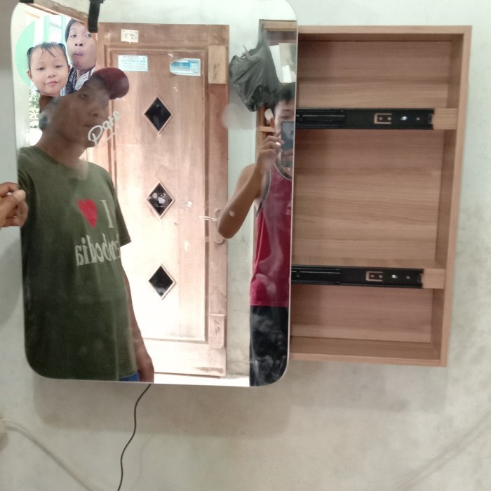 Mirror Led Cermin Dinding Kamar Mandi Cermin bulat Dengan Kabinet