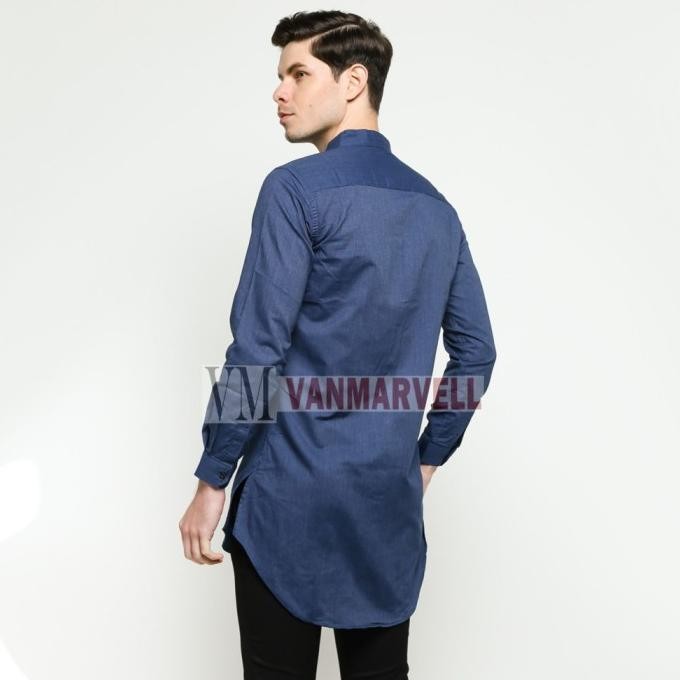 Vm Baju Koko Panjang Biru Dongker Gamis Pakistan Navy Polos