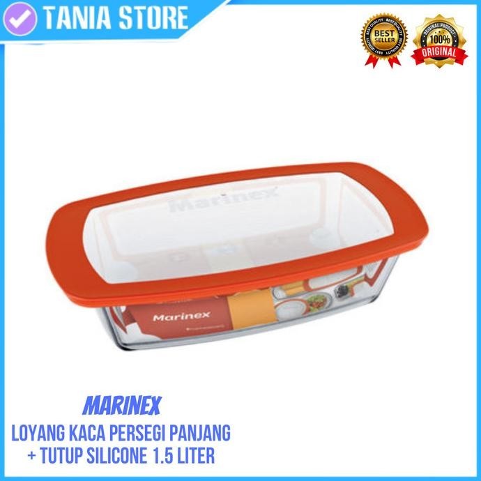 Loyang Pyrex Kaca Tahan Panas 1.5 L Marinex + Tutup Persegi Panjang