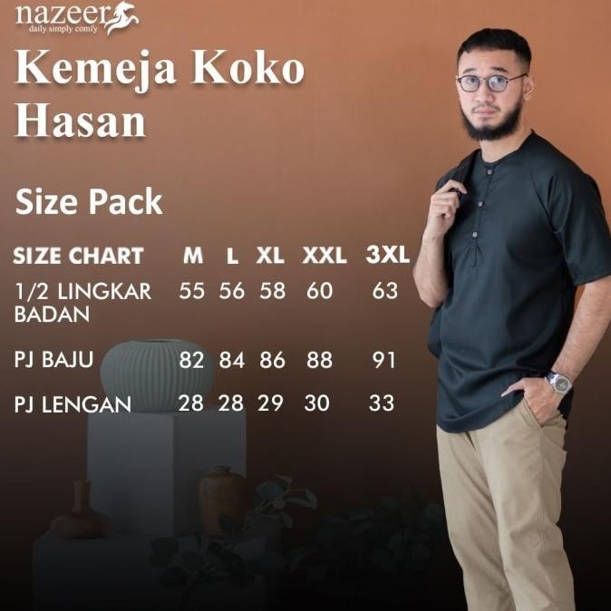 Baju Koko Lengan Pendek Pria Polos Jumbo Bigsize Hasan Nazeer