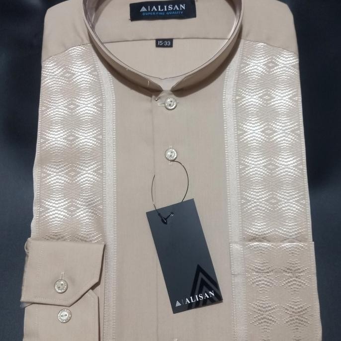 Baju Koko Pria Bordir Alisan Putih 0058 Reguler Lengan Panjang