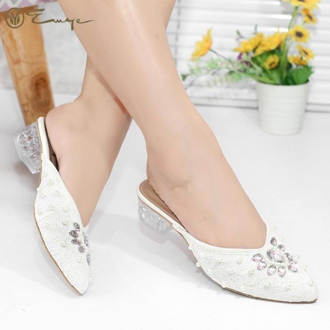 Sepatu Pesta Wanita High Heels Brukat Payet 3Cm Sandal Heels Wanita