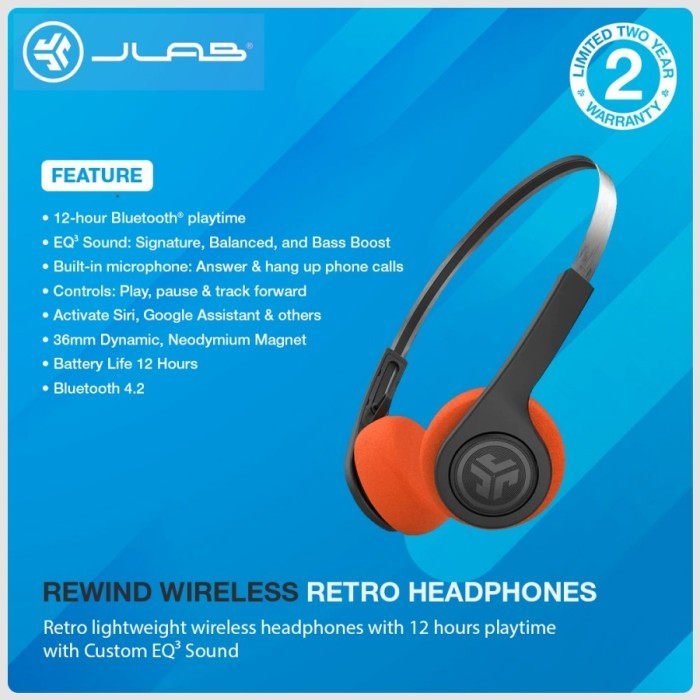 Jlab Rewind Wireless Retro Headphones Bluetooth 14 Hours Playtime