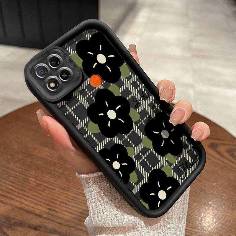 Casing Hp Xiaomi Redmi 9C Redmi 9C NFC Redmi 10A POCO C31 Case lembut sarung HP pola bunga hitam Cas