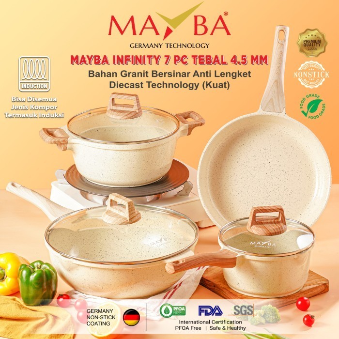 Panci Set Infinity Mayba Glowing Granite 7 Pcs Wajan Anti Lengket