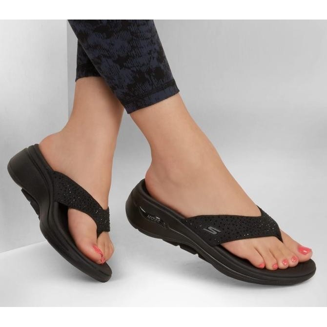 Sandal Wanita Skechers Go Walk Arch Fit Dazzle 140228/Bbk Full Black