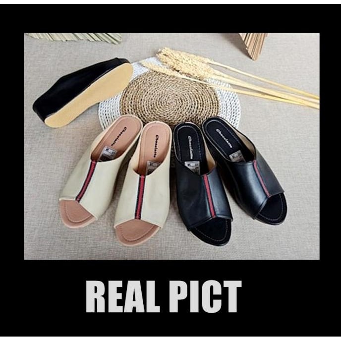 Sendal Slop Slip On Sandal Selop Wedges Pesta Kondangan Wanita Cewek