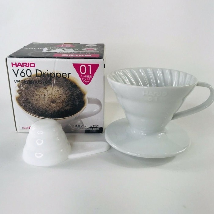 Hario V60 Ceramic Coffee Dripper VDC-02W - Putih, Kapasitas 1-2 Gelas, Sistem Pour Over