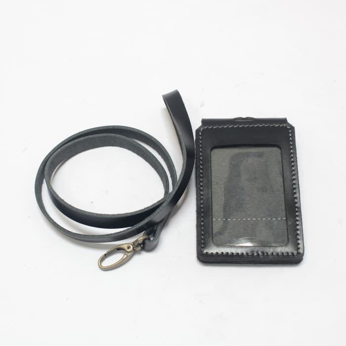 

BARANG TERLARIS ID card holder tali magnet kulit asli hitam name tag lipat PHID652